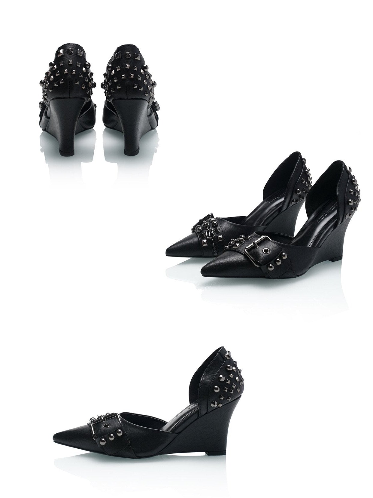 New Punk Style! Techwear Pointed Toe Rivet Cowhide High Heeled Shoes