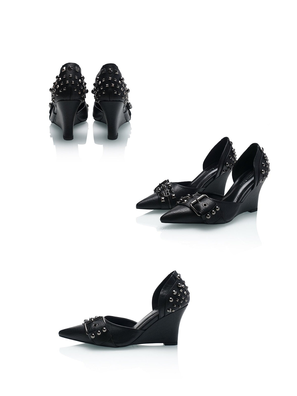 New Punk Style! Techwear Pointed‑Toe Rivet Cowhide High‑Heeled Shoes