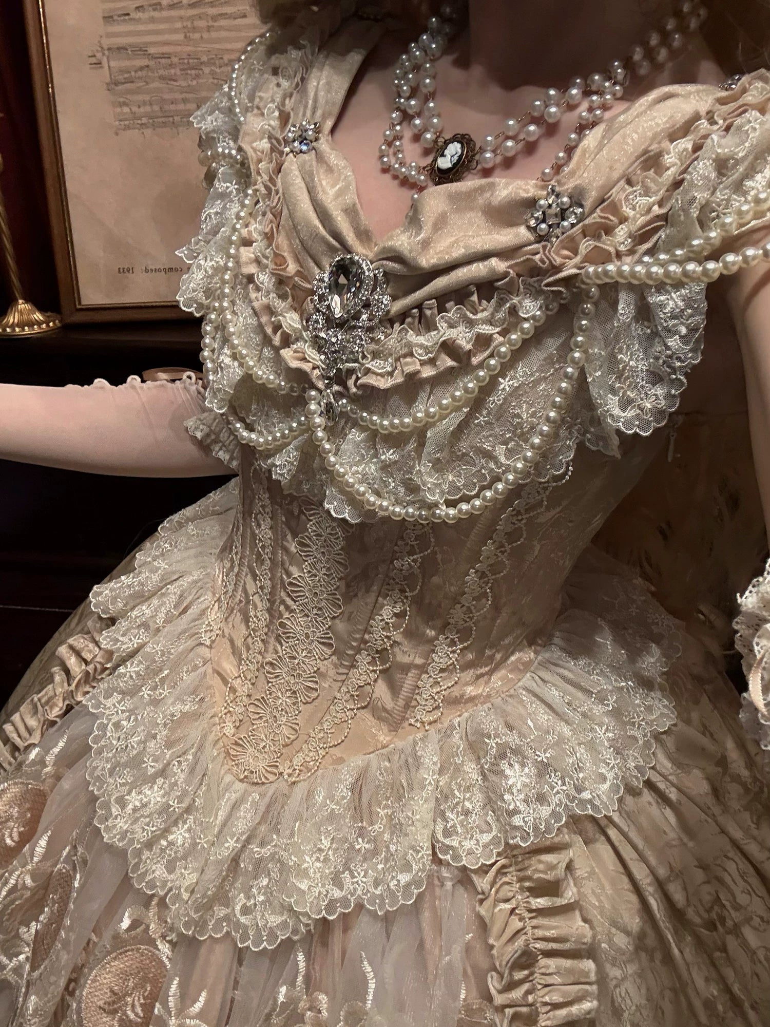 Bourbon Rose Ivory Fan Lace Embroidery Classic Lolita OP Dress