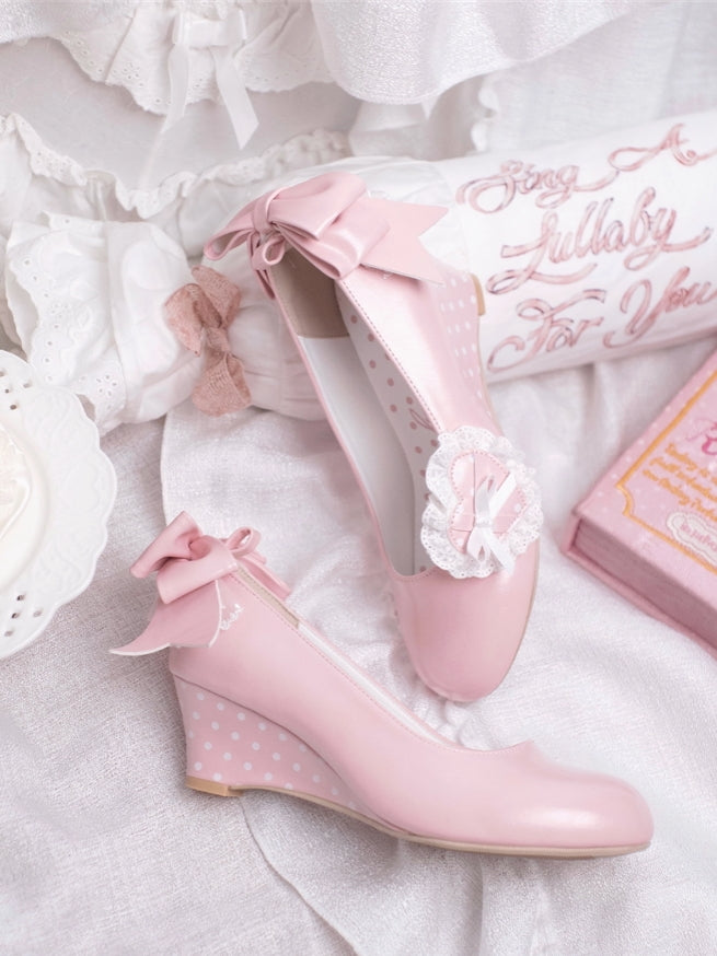 Little Snack Vintage‑Style Polka‑Dot Sweet Lolita Wedge‑Heel Shoes