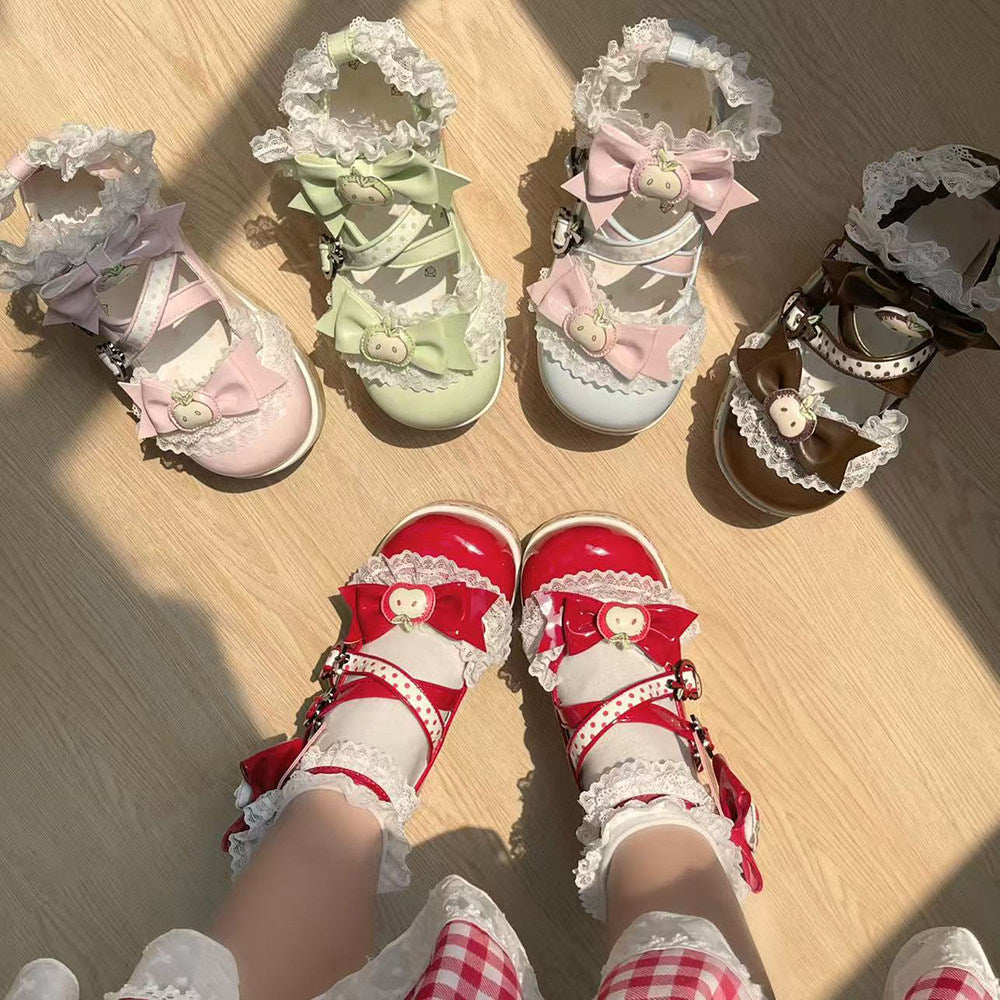 Apple Tart Lolita Shoes Japanese Style Bow Heightening Platform Shoes