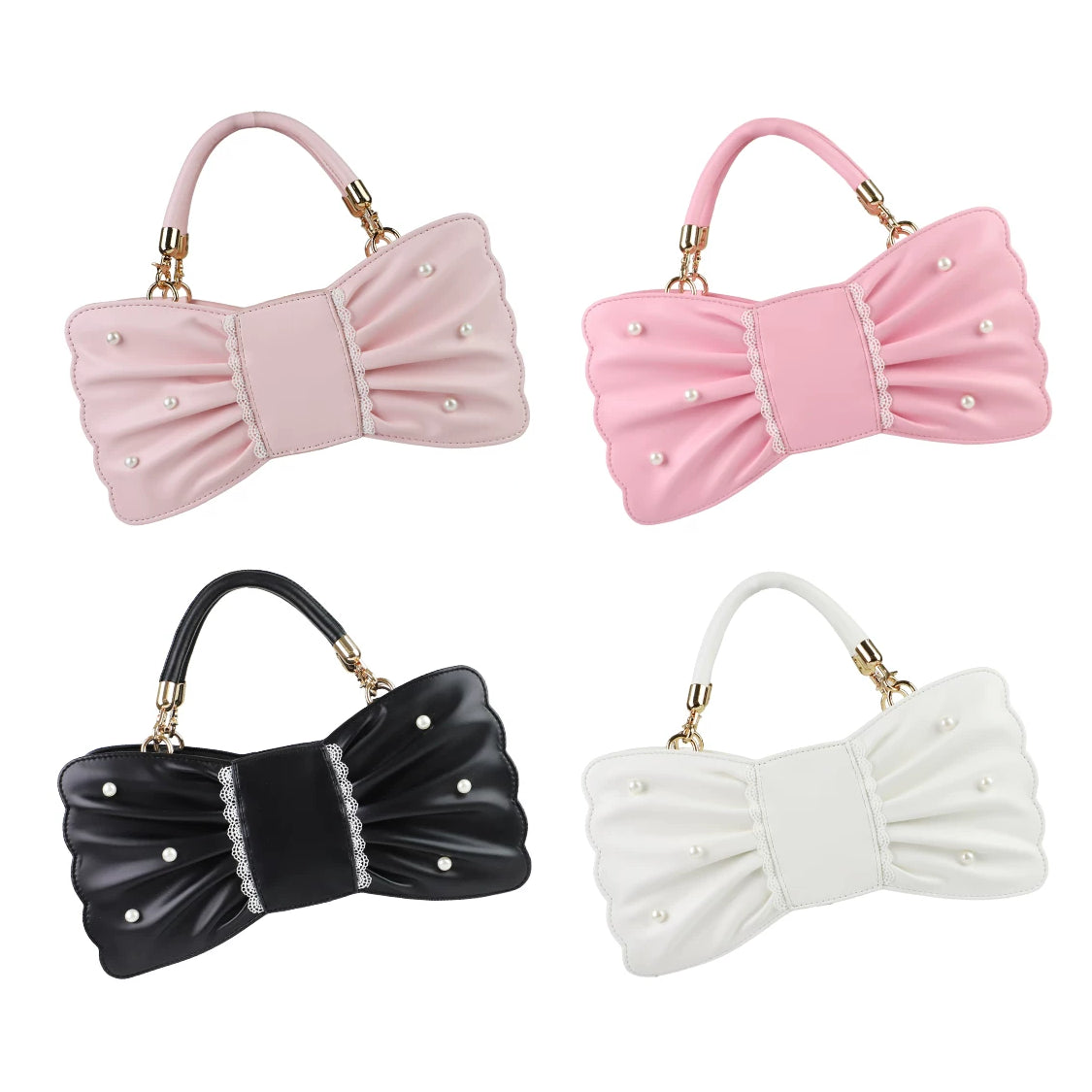 Pearl Bow Lace Trim Lolita Handbag