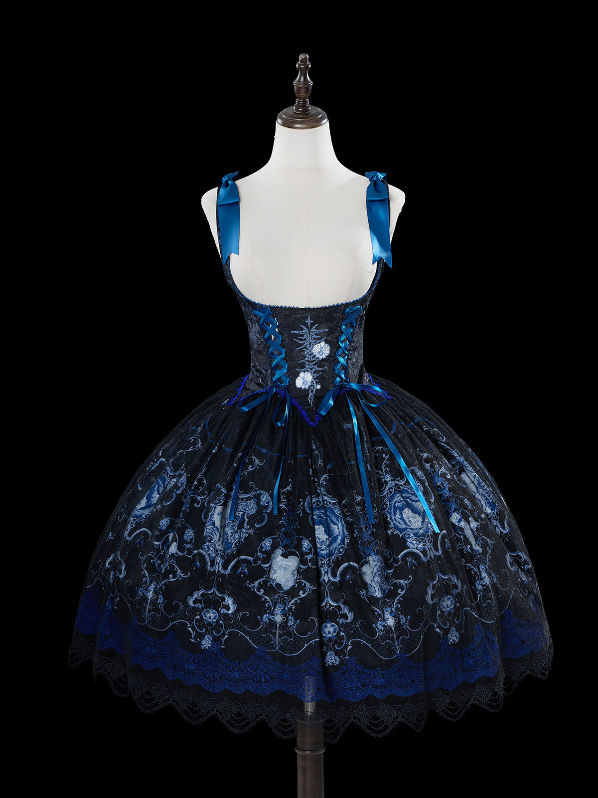 Ling Long Ci Blue Porcelain Butterfly Orchid Print Gothic Lolita Bustier JSK