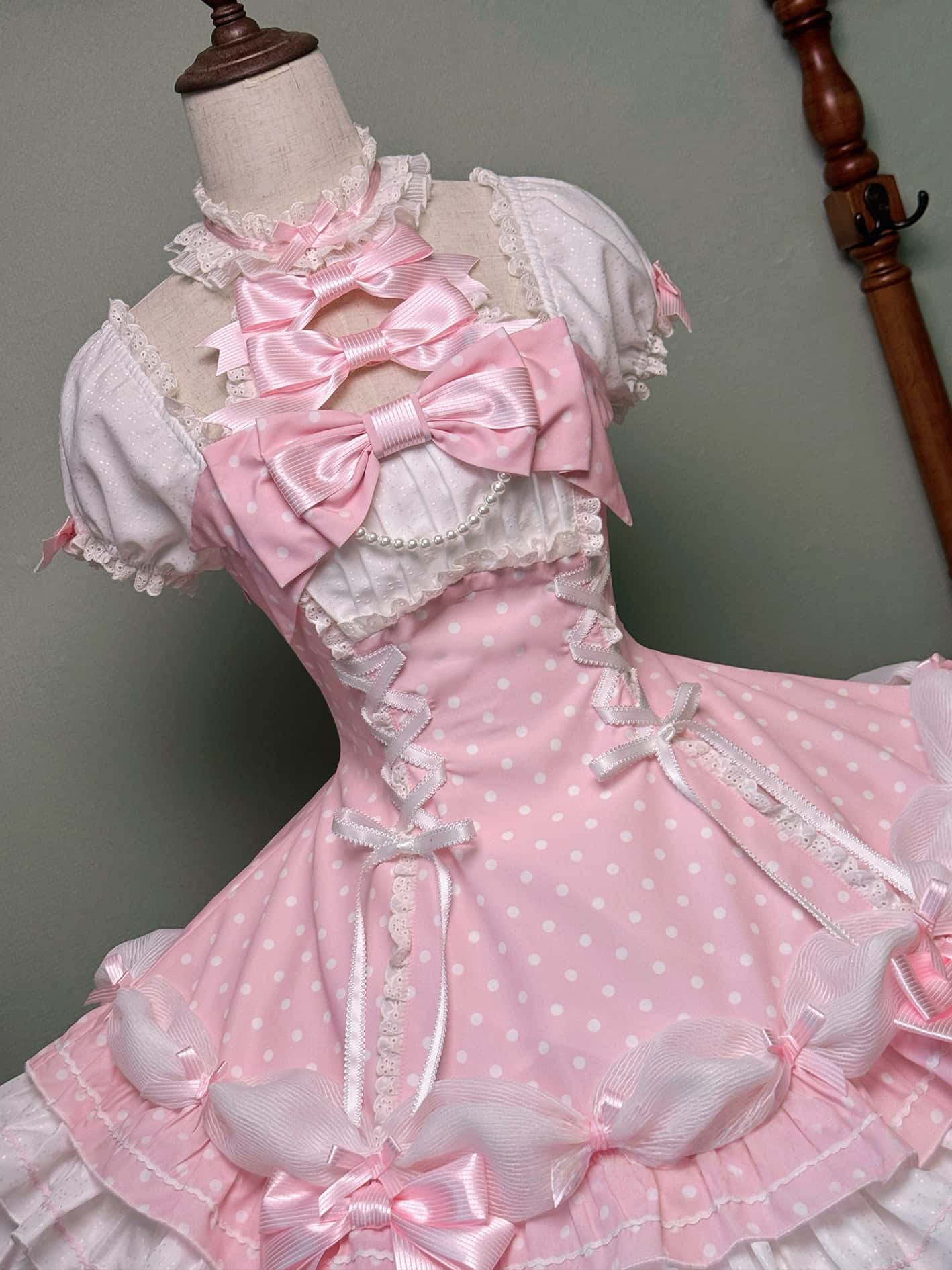 Vintage Polka Dot Lolita Halter Pink OP Dress