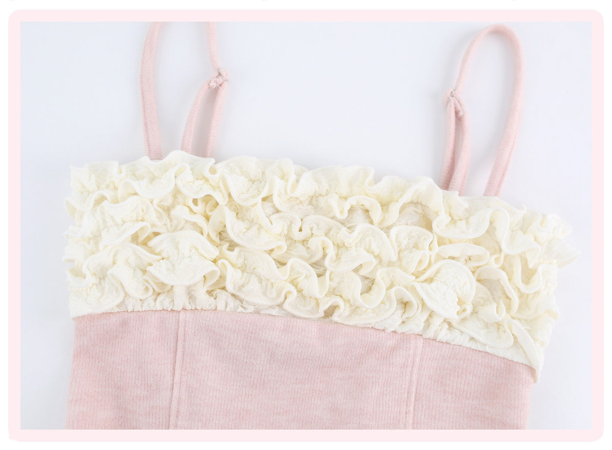Brown Cardigan White Pink Cami Top Brown Casual Pants Daily Girly Set