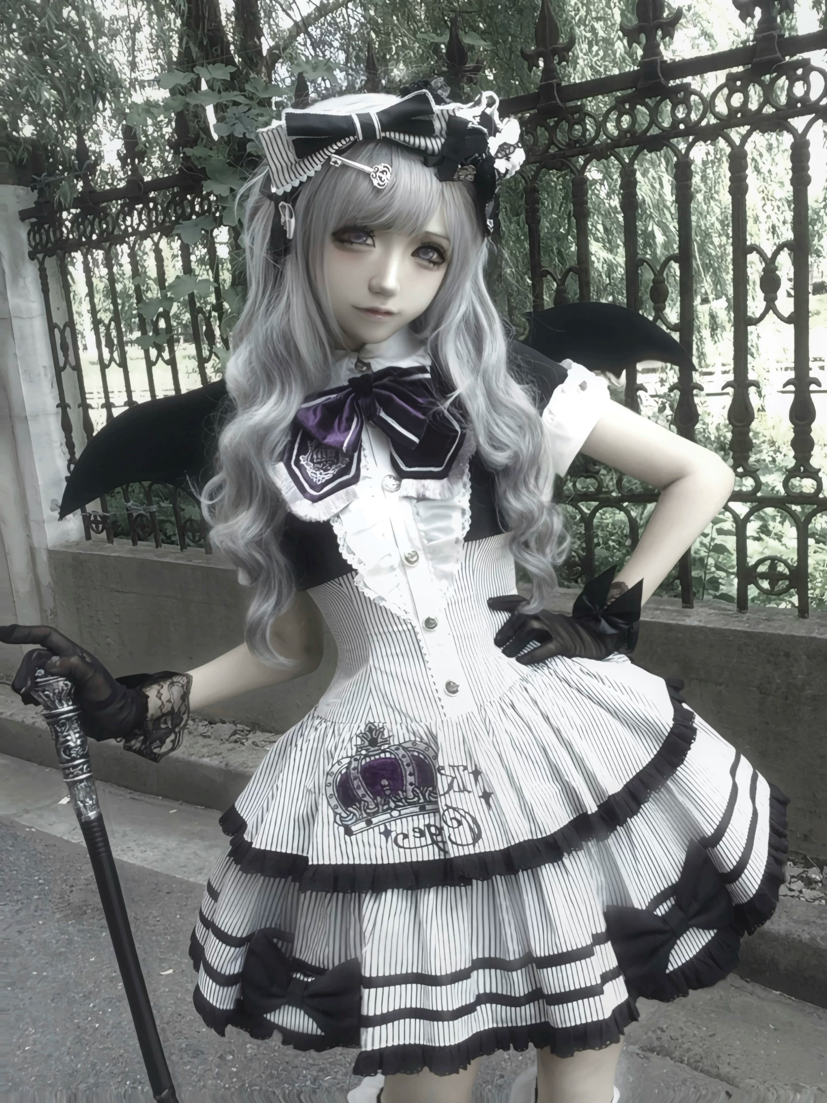 Black & White Crown Lolita Idol Academy Fake Two-Piece OP Dress
