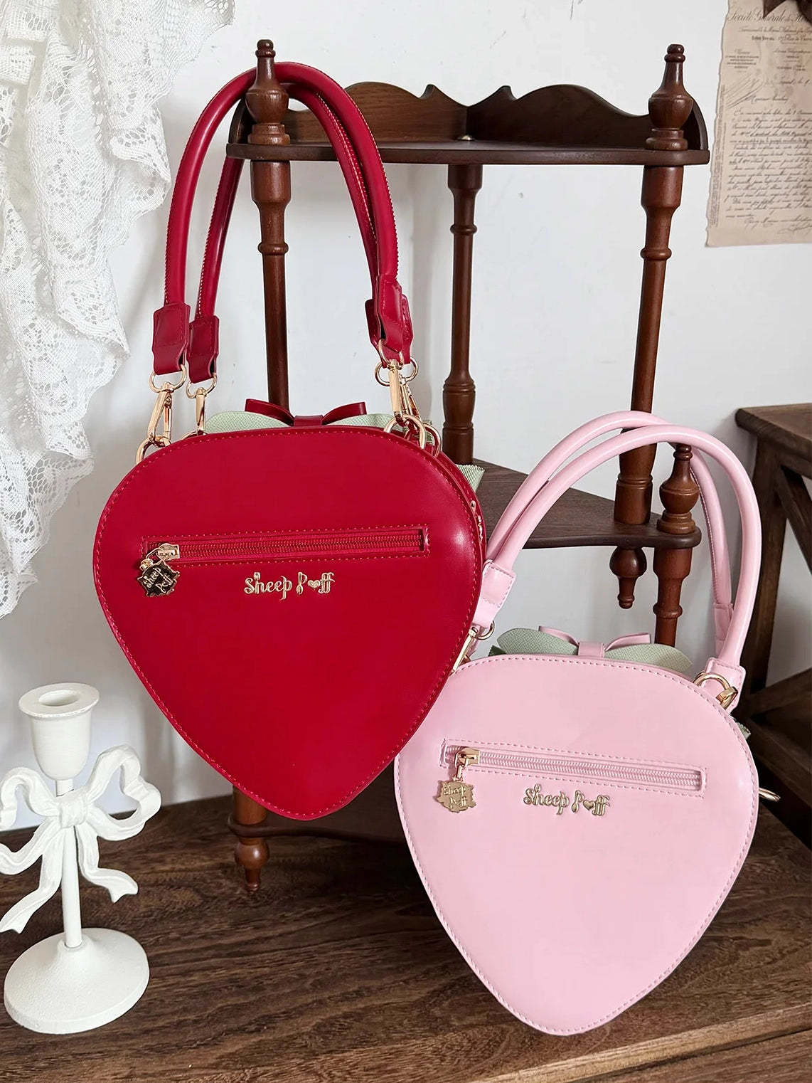 Sweet Strawberry Lolita Handbag With Bow & Lace Trim