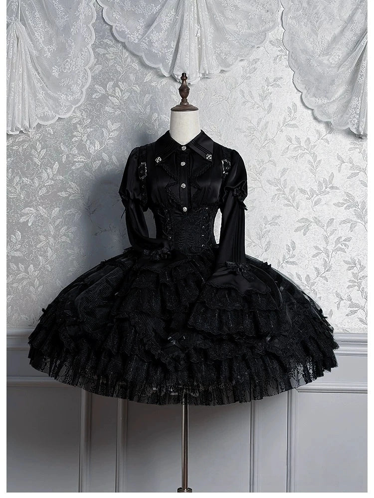 Dark Mist Banquet Gothic Suspender Dress & Blouse Set