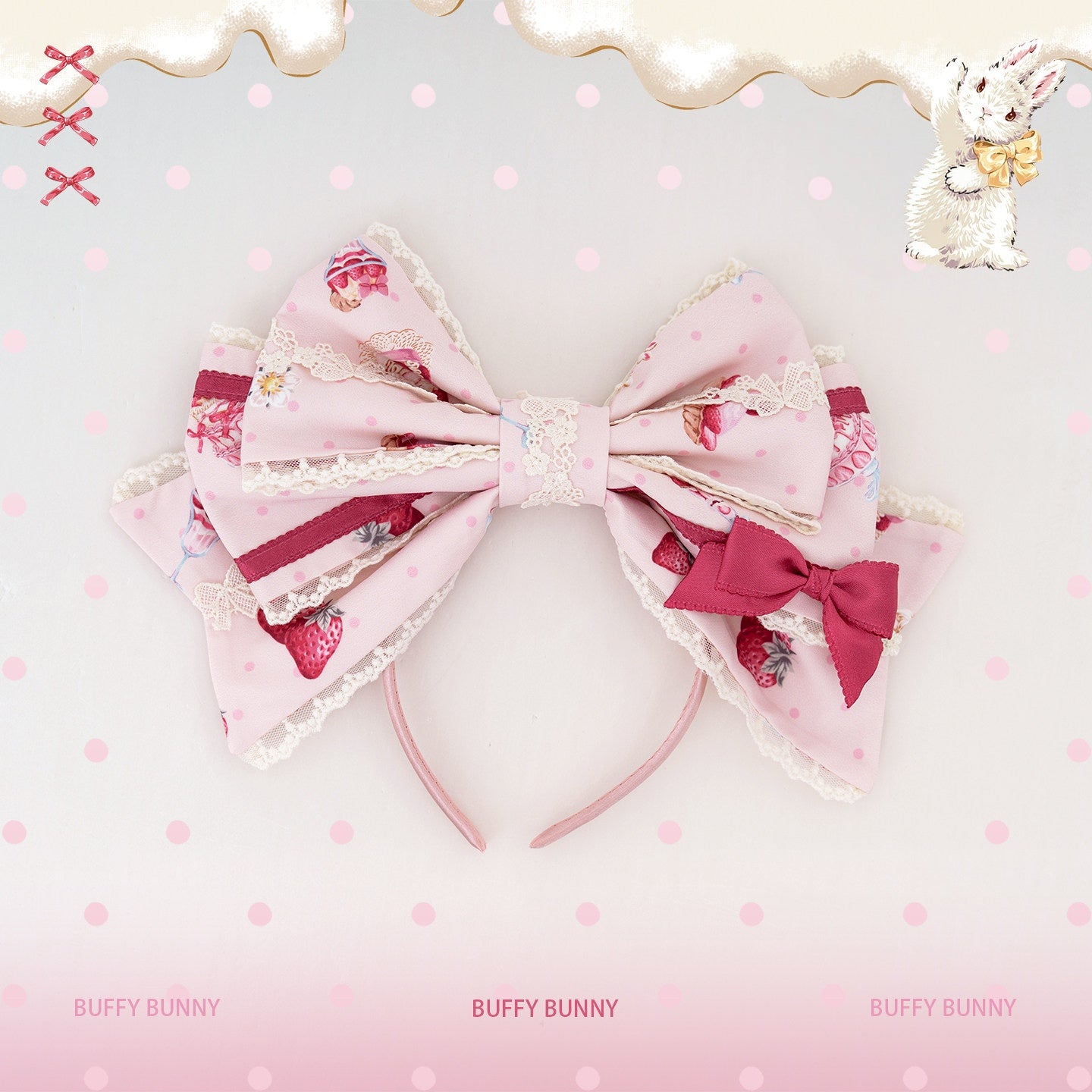 Parfait Dessert Bunny Sweet Cute Strawberry Print Embroidered JSK