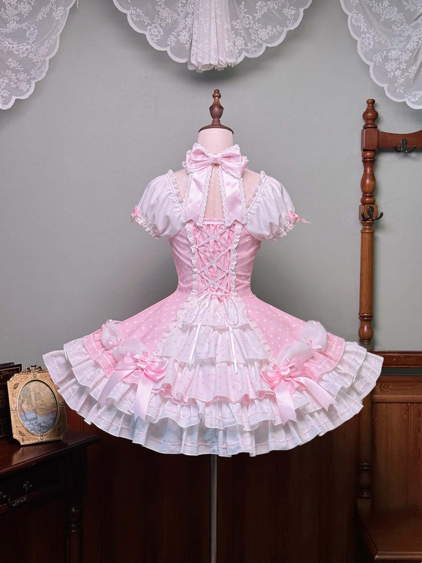Vintage Polka Dot Lolita Halter Pink OP Dress