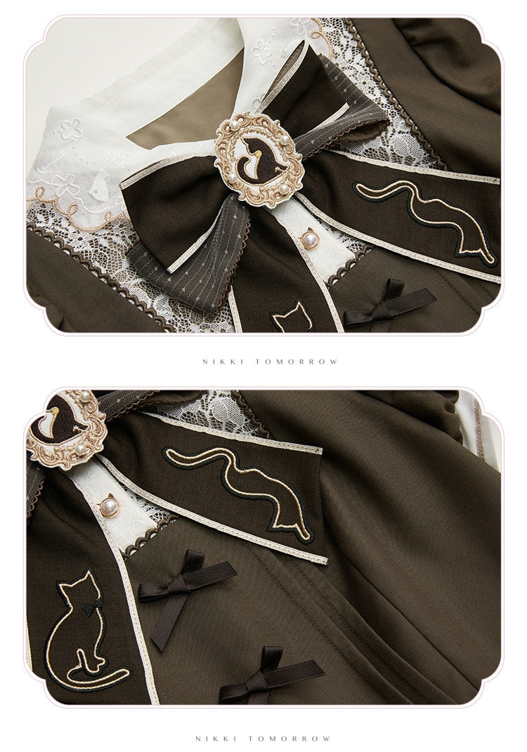 Refreshing Tea Party Lolita Cat Embroidered OP Dress