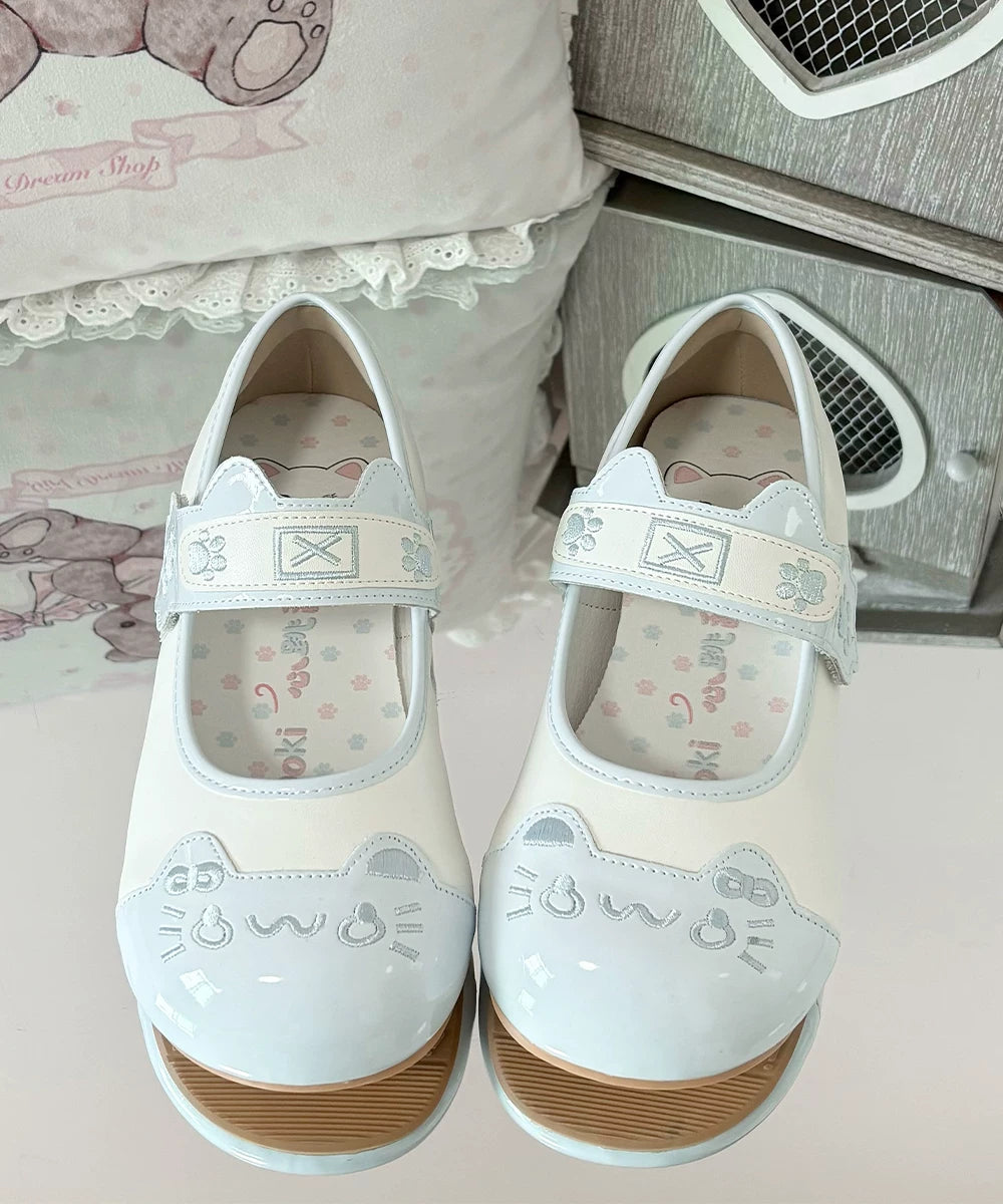 Sweet Lolita Cat Face Mary Jane Shoes with Paw Print Strap