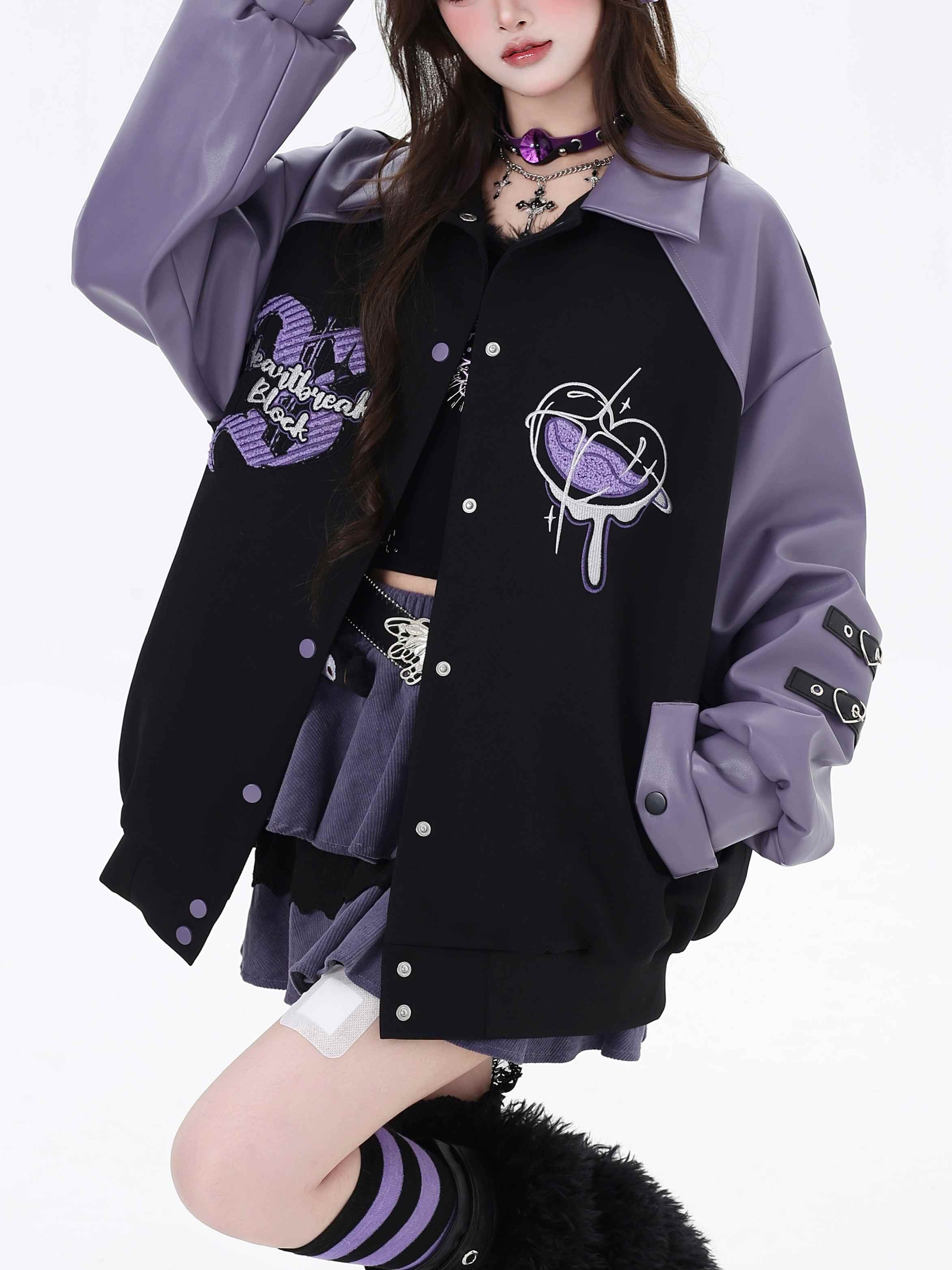 Harajuku Heart Embroidery Bomber Jacket LE1022