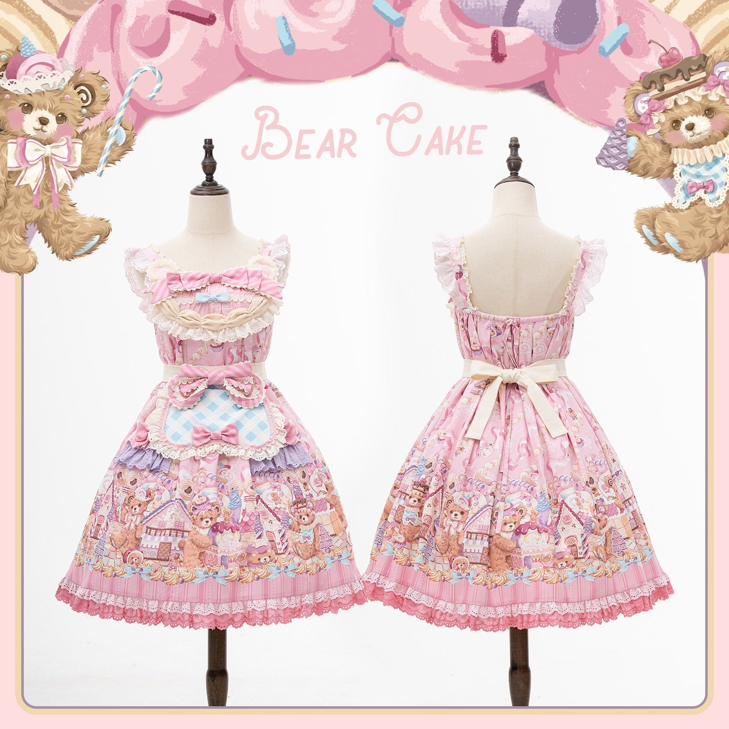 Bear Cake Sweet Lolita OP and JSK Dress Set