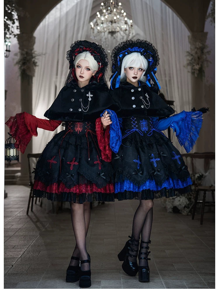 Dark Mist Banquet Gothic Suspender Dress & Blouse Set