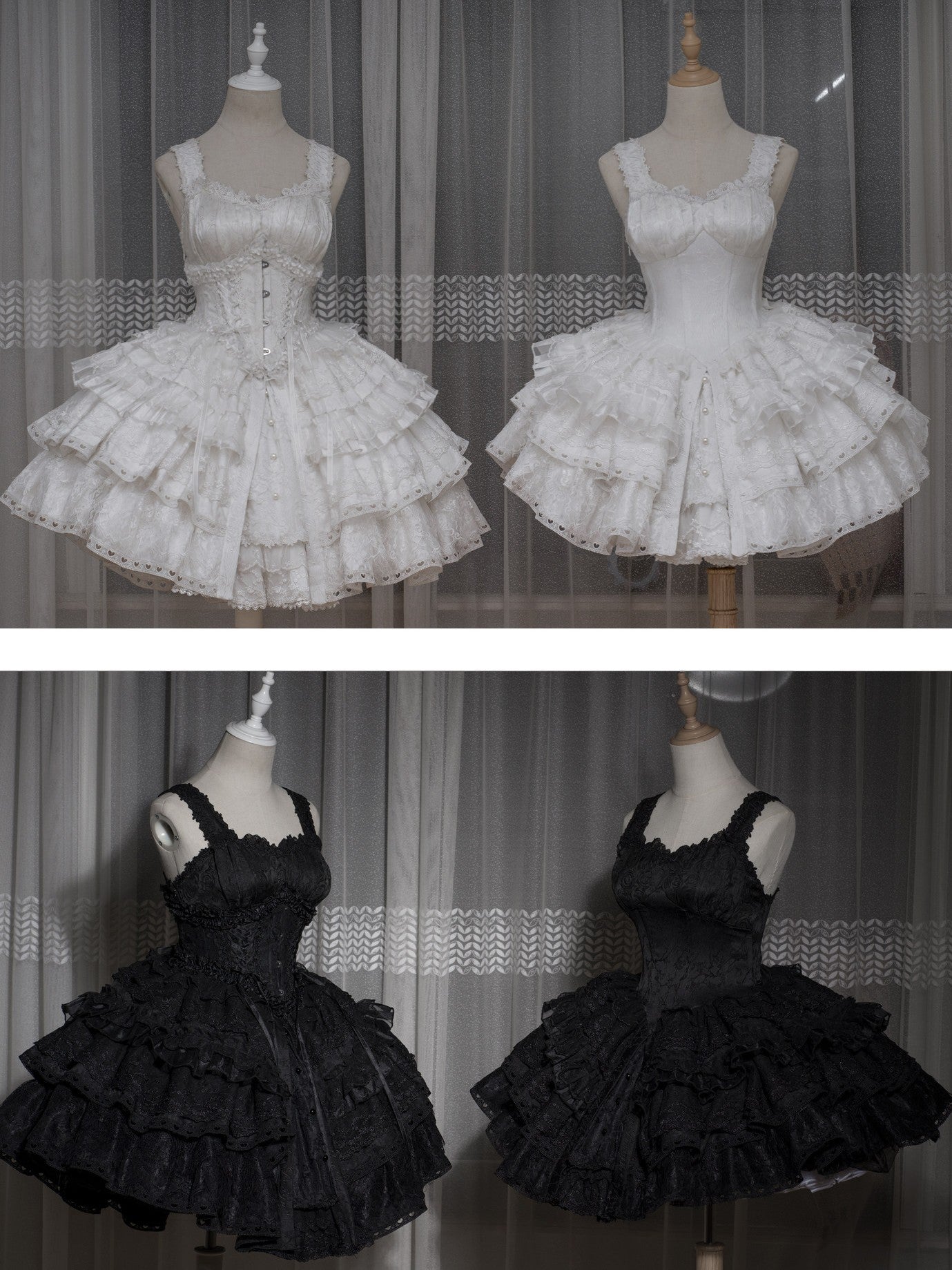 Caliburn Vintage Gothic Black & White Lolita JSK Full Set