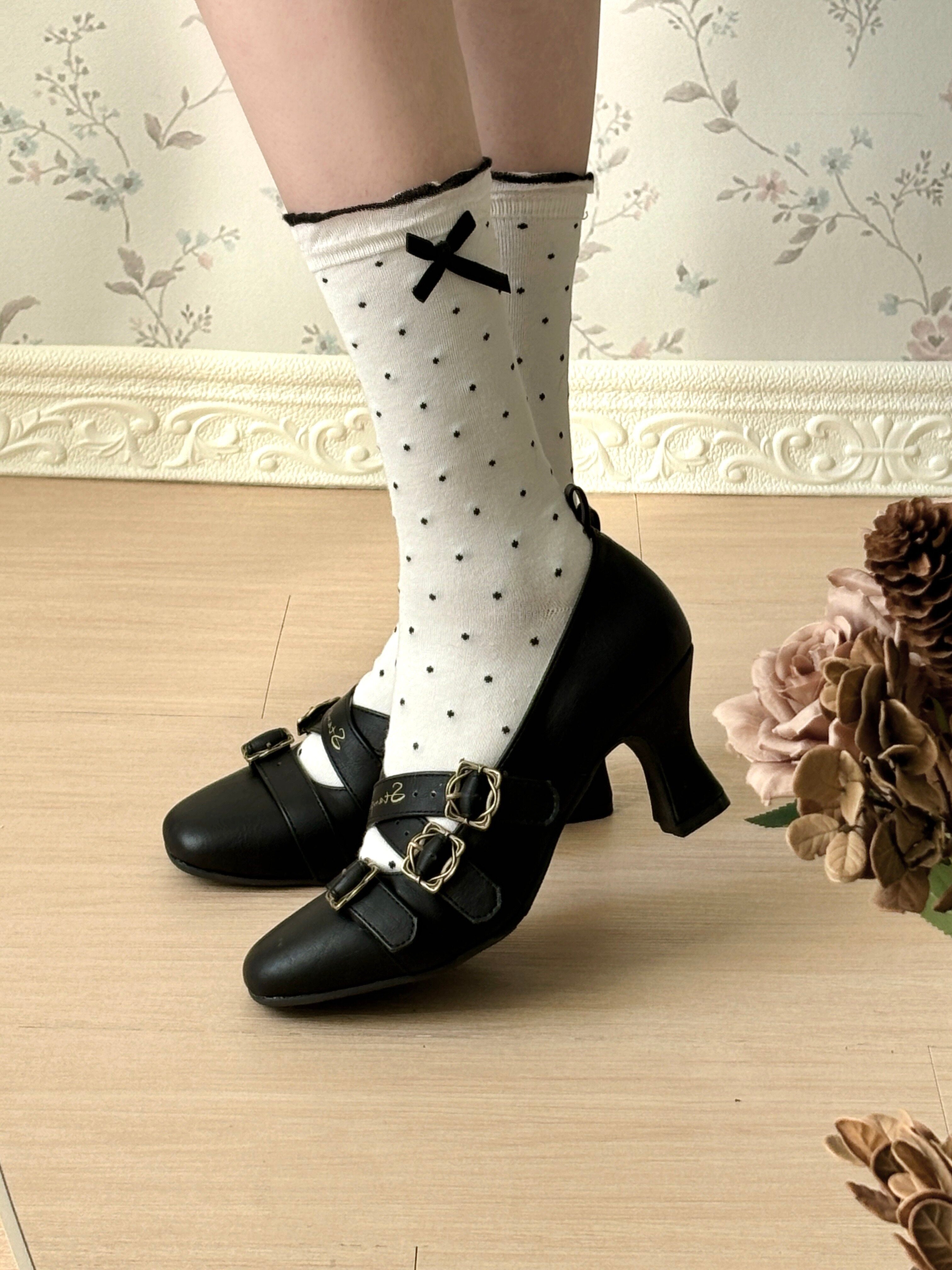 Half‑String Poem Classical Lolita Elegant Goblet‑Heel Square‑Toe High Heels