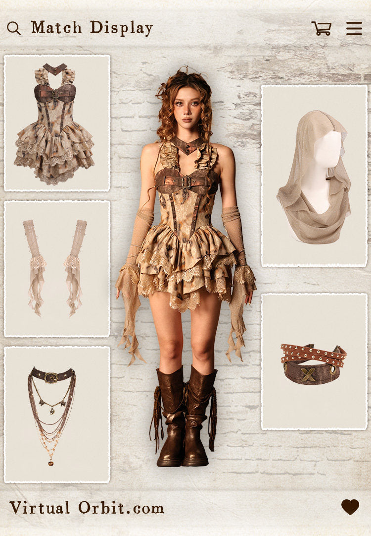 Ember Scars Shimmer Lace Inset Corset Ruffle Off-Shoulder Crop Top