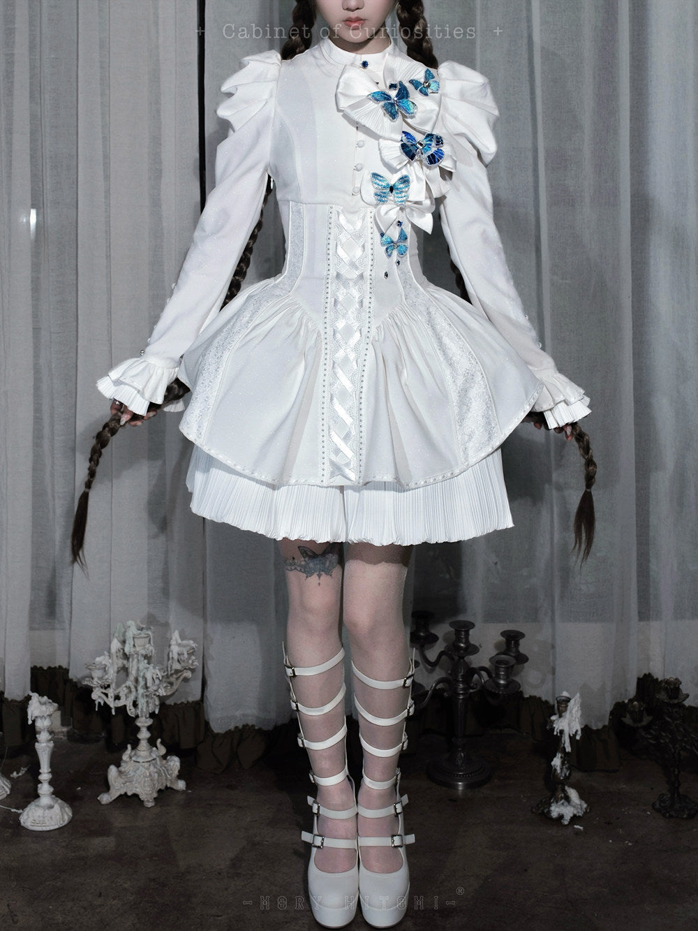 Cabinet Of Curiosities II Dark Gothic Butterfly Stand Collar Short OP Dress