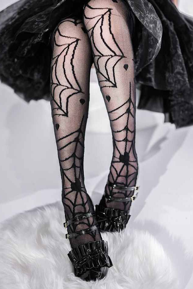 Lolita Gothic Spiderweb Print Halloween Tights