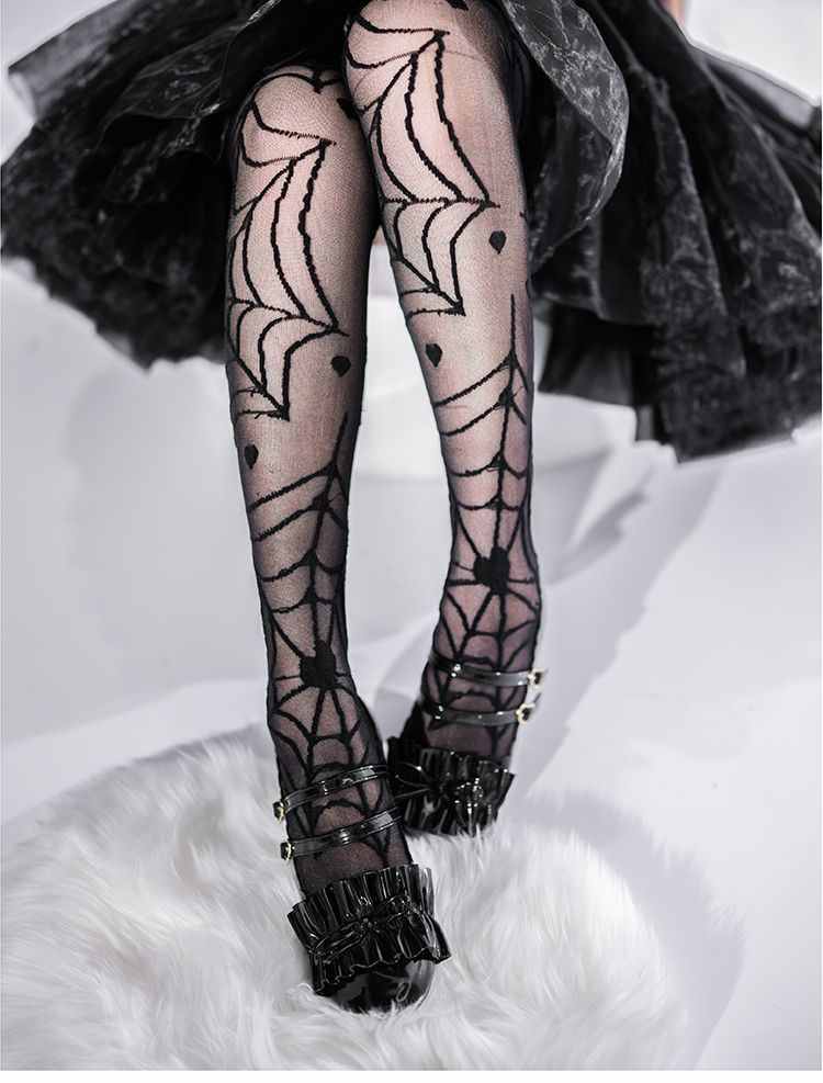 Lolita Gothic Spiderweb Print Halloween Tights LE9008
