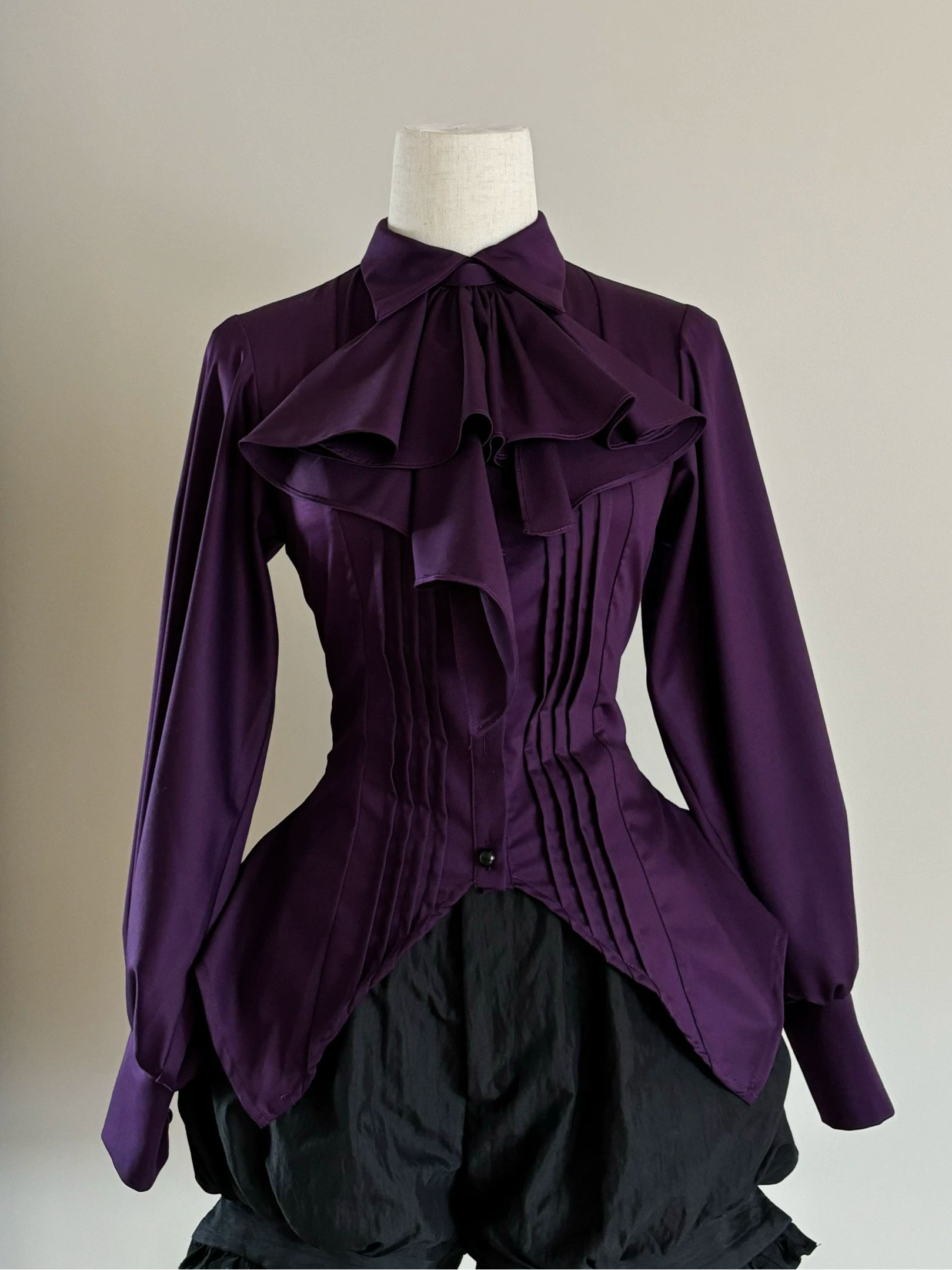 Kaguya Gothic Lolita Lantern Sleeve Pintuck Blouse White Purple