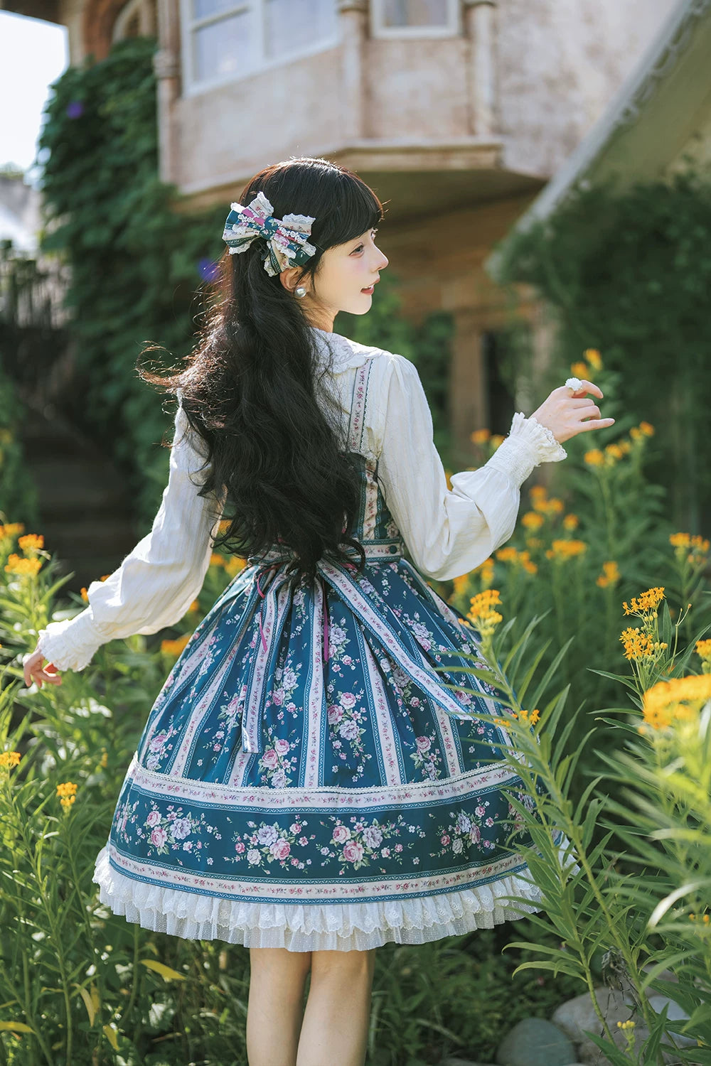 Susans Garden Pastel Floral Lolita Box Pleat JSK Dress Set