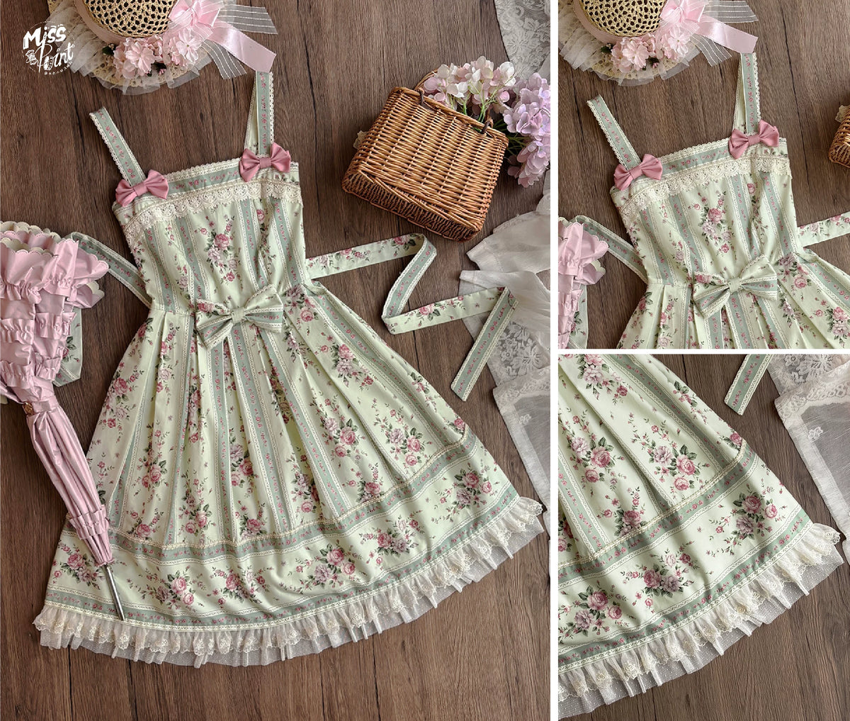 Susans Garden Pastel Floral Lolita Box Pleat JSK Dress Set