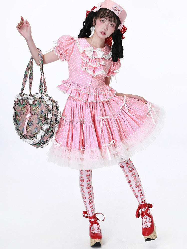 Candy Cottage Showa Retro Pink Polka Dot Set