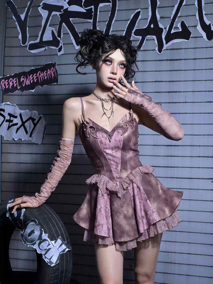 Y2K Edgy Rivet Denim Set with Leg Harness LE1021