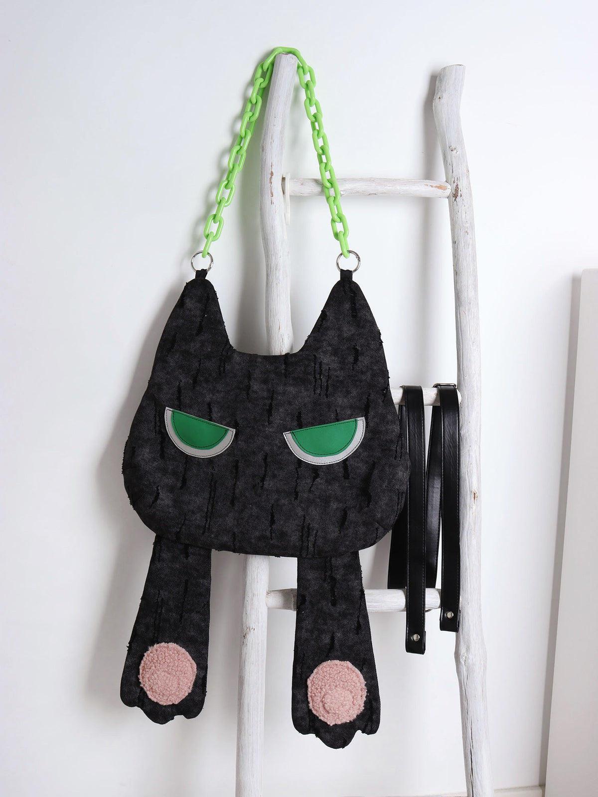Face-Cover Cat Lolita Plush Denim Bag