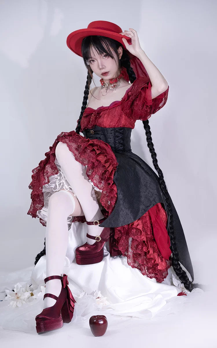 Elegant Jacquard Platform Mary Jane Heels with Butterfly Bow Sweet Lolita Shoes