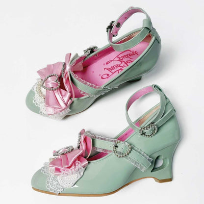 Lolita Sweet Bow Pearl Wedge Heels LE5027