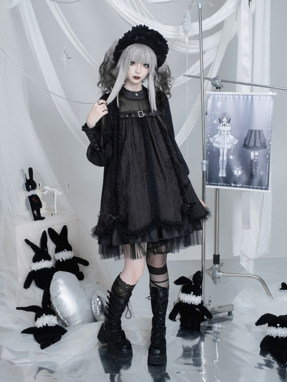 Tin Doll Black & White Gothic Lolita Lace Dress