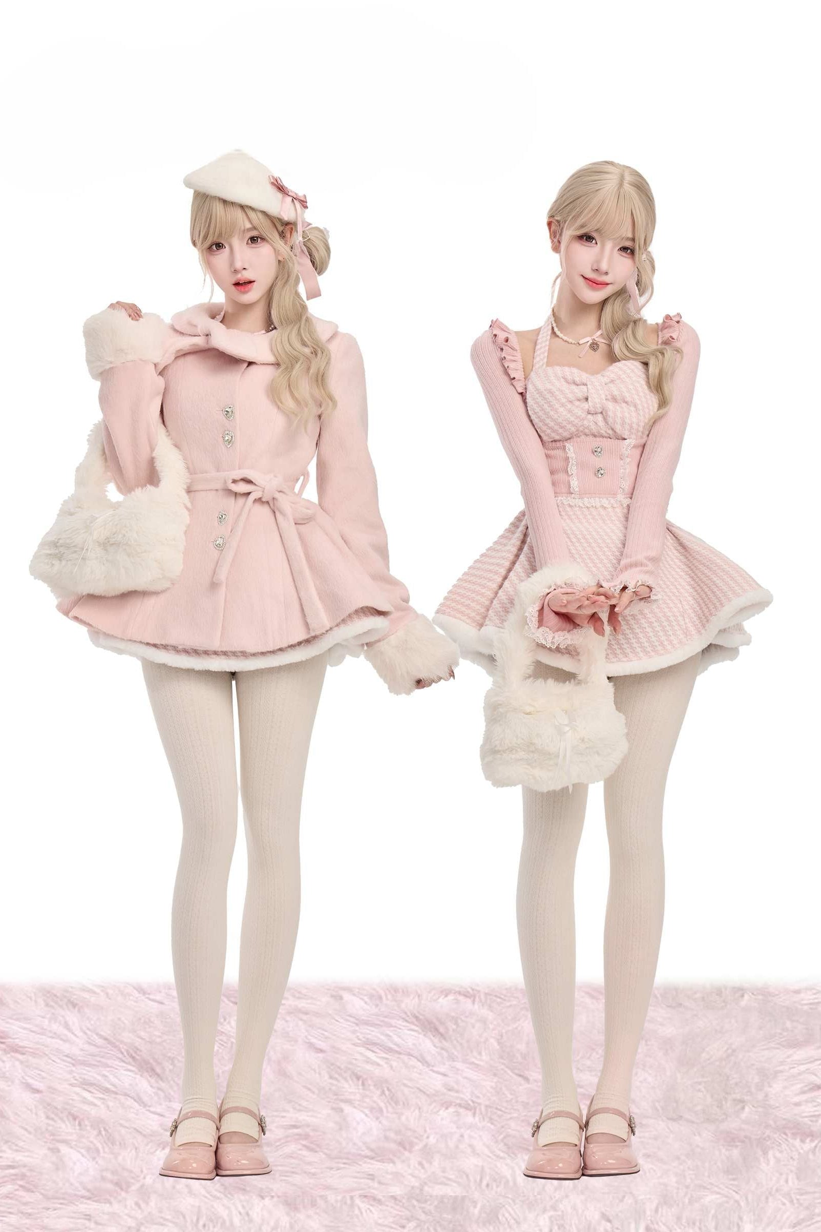 Sweet Lolita Pink Winter Knit & Coat Set
