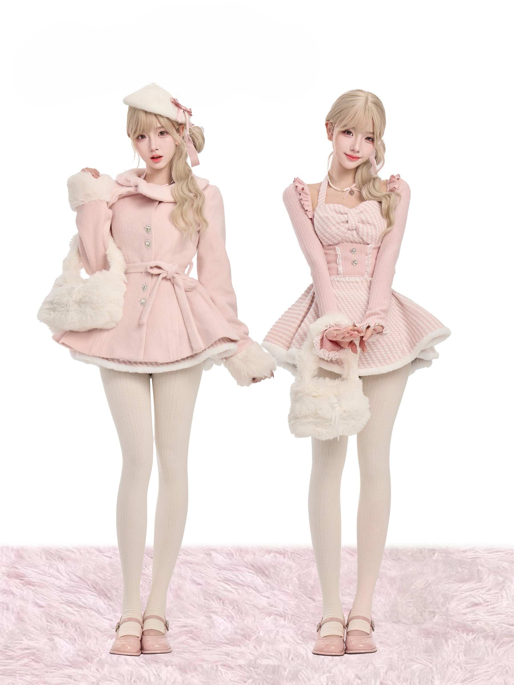 Sweet Lolita Pink Winter Knit & Coat Set MGD0001