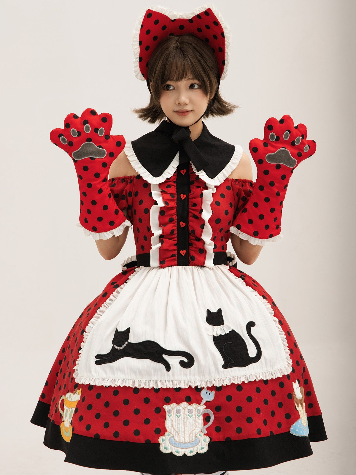 Teacup Cat Vintage Polka Dot Lolita Dress