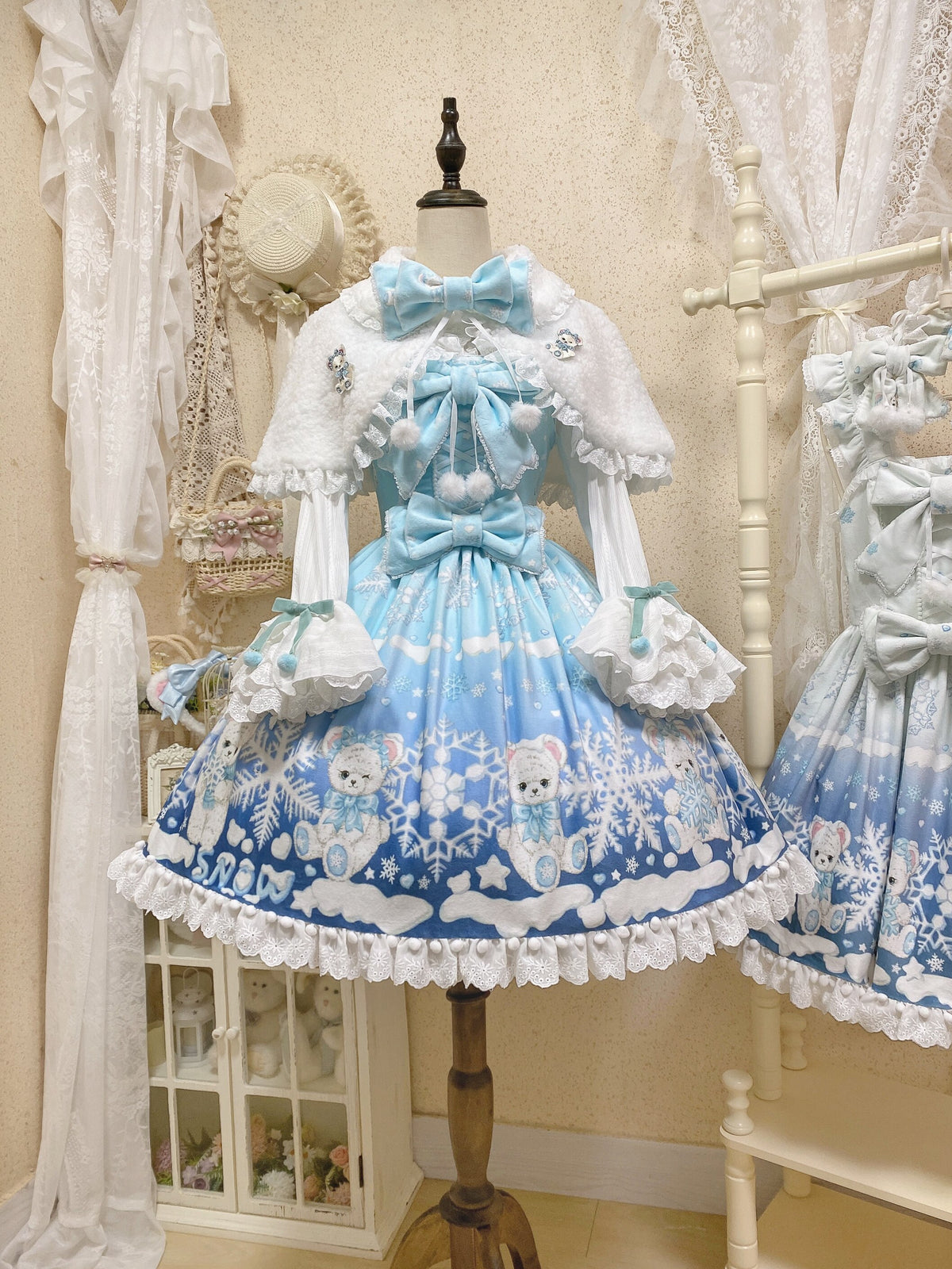 Snowflake Bear Blue Christmas Plush Lolita JSK Dress Set