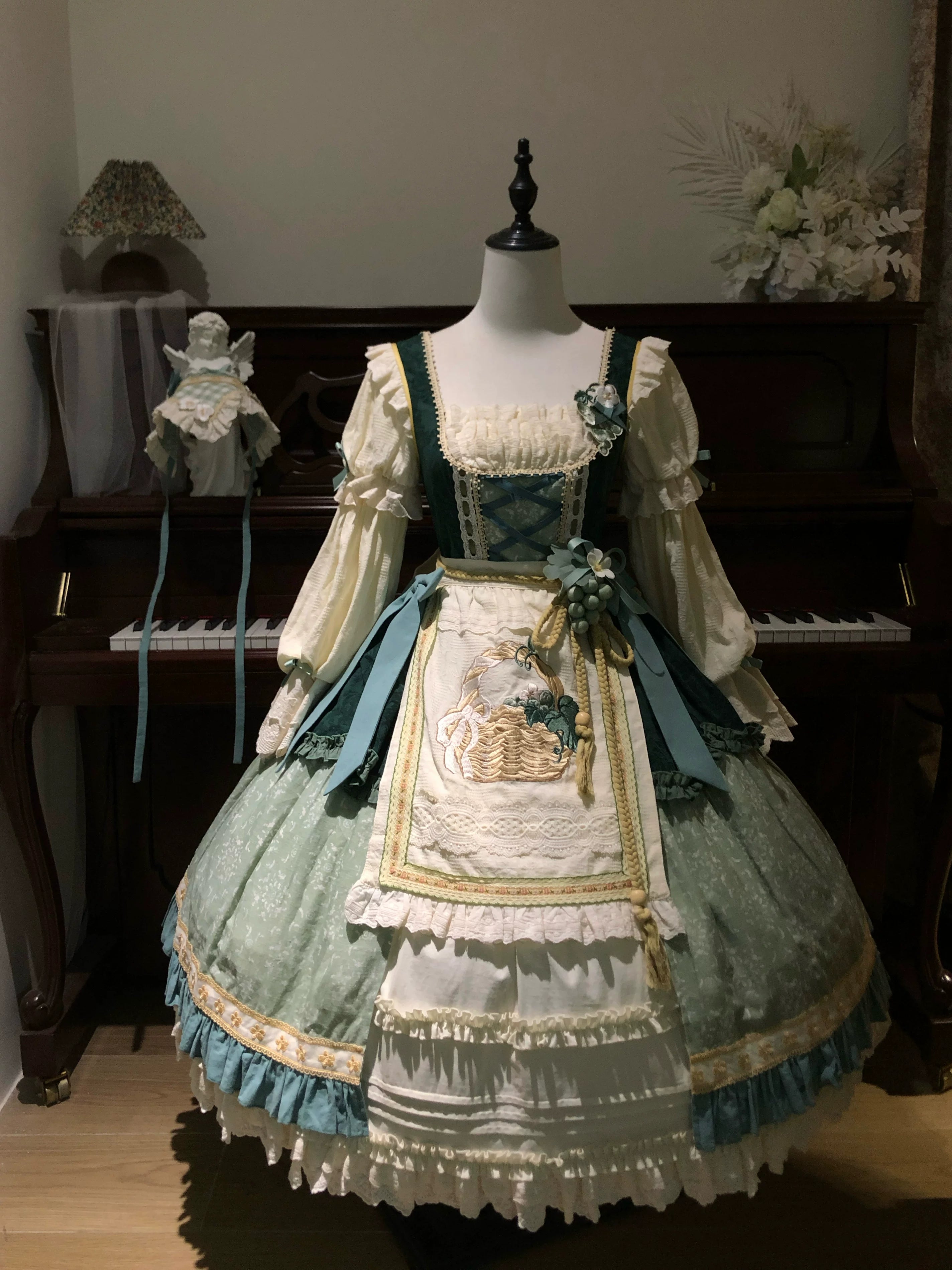Green Grape Garden Teal Classic Lolita OP Dress Set