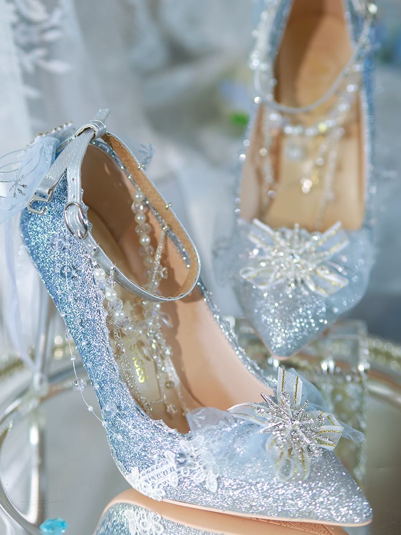 Lolita Luxurious Blue Snowflake Glitter Pumps LSS1007