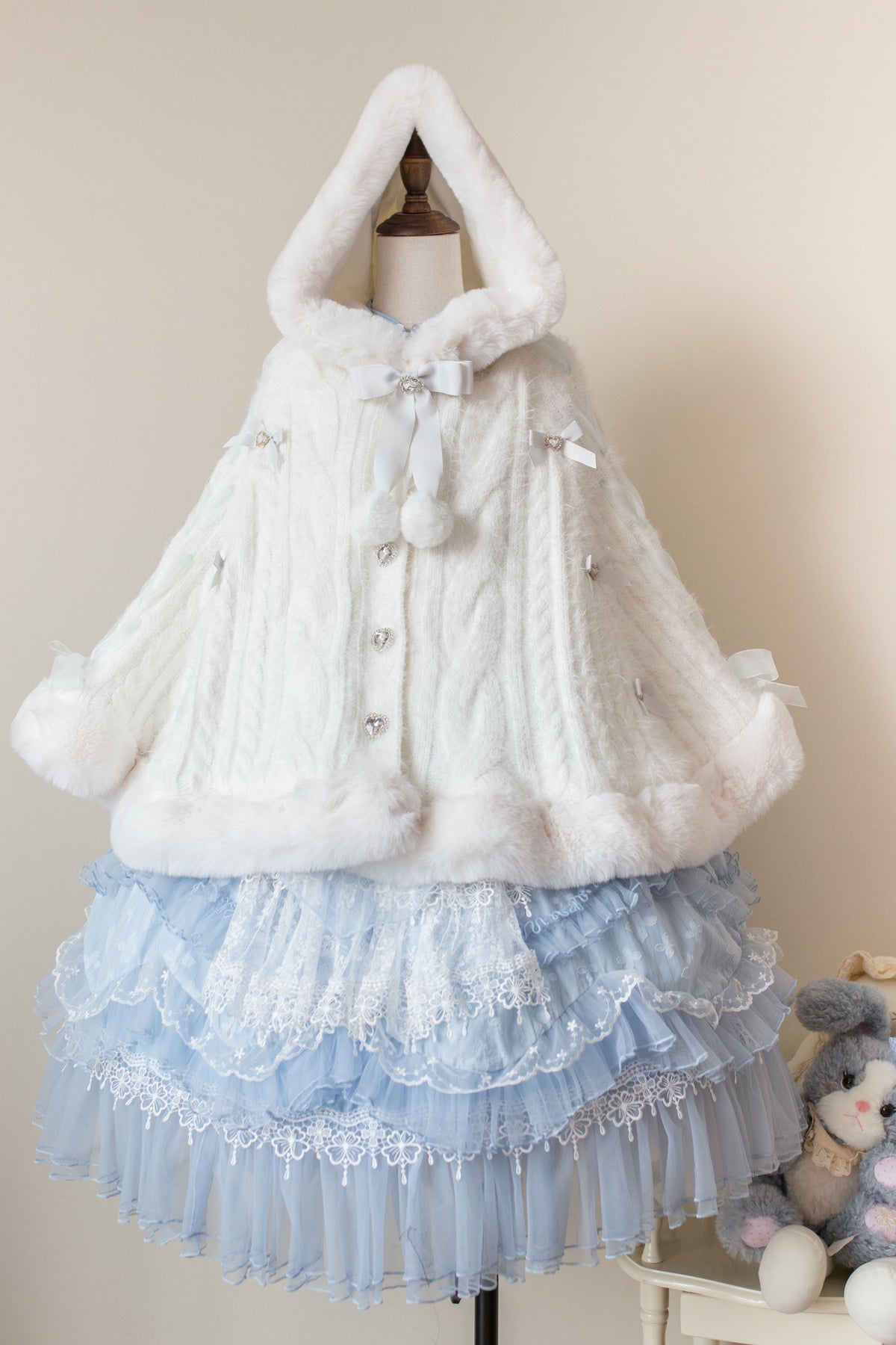 Sweet Berry White or Pink Loose Fit Lolita Knit Cape
