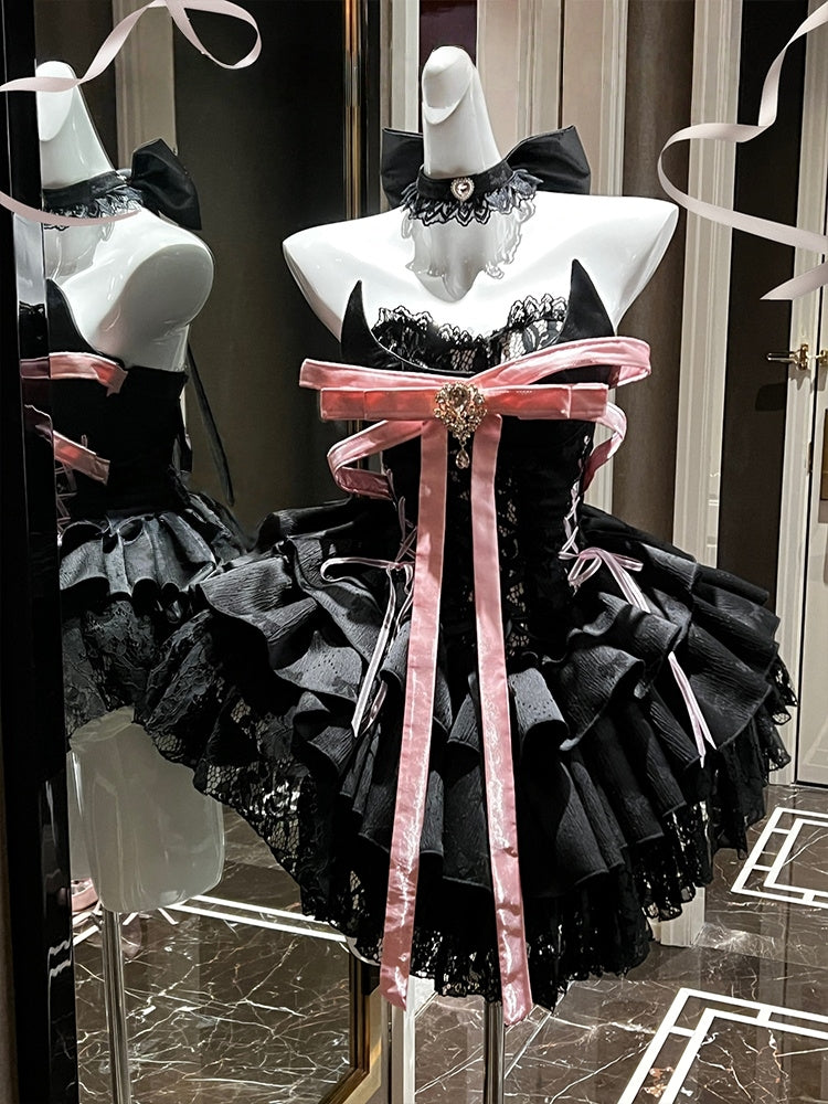 Spicy Girl Black Princess Mini Dress LFD0001