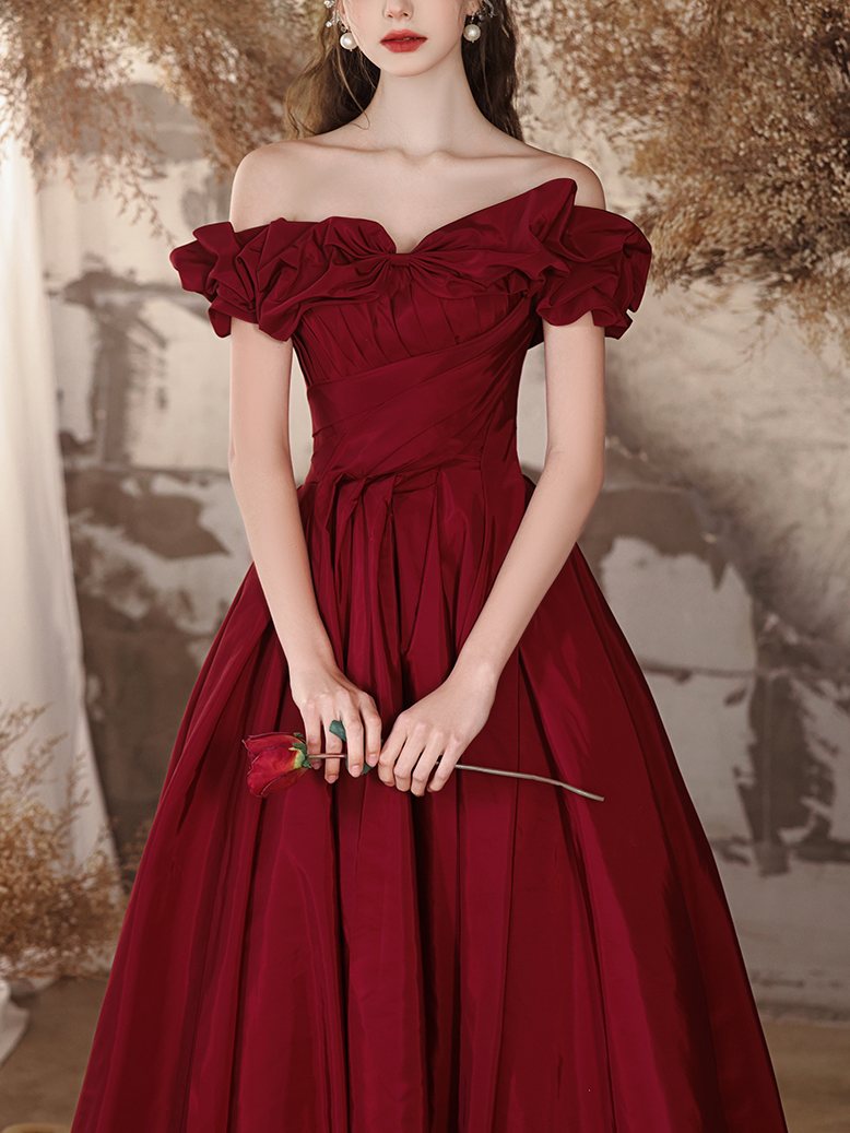 Elegant Wine Red Taffeta Formal Princess Dress LHD0001