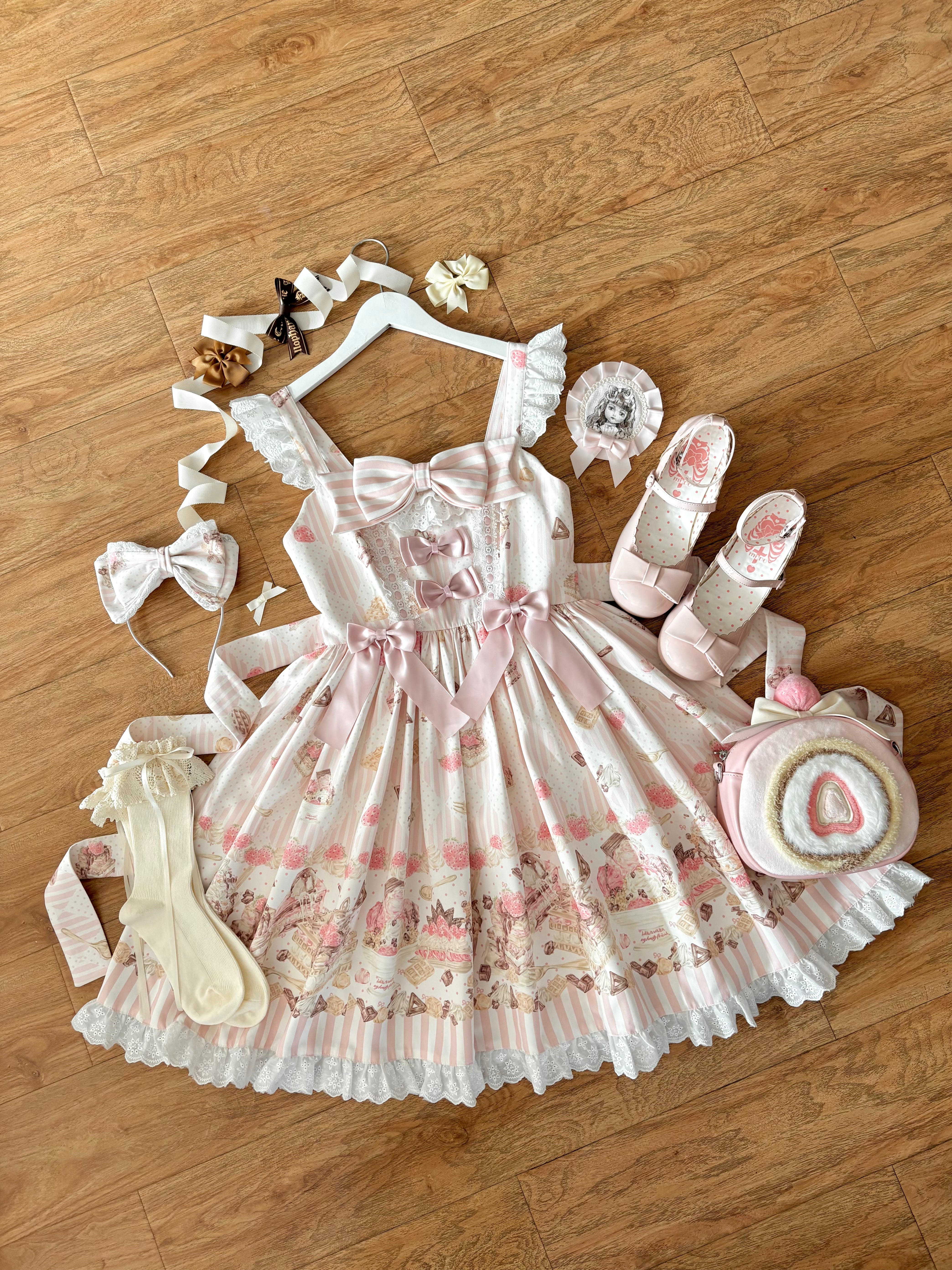Strawberry Ice Cream Cheesecake Pink Square Collar Sweet Lolita JSK Dress