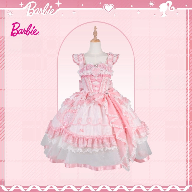 Dreamy Daydream x Barbie Collab Lolita Heart‑Embroidered JSK Dress