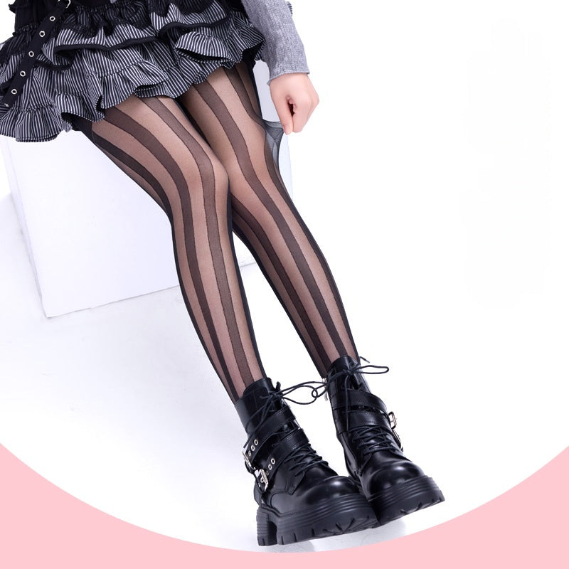 Lolita Black Rock Vertical Stripes Tights LE9022