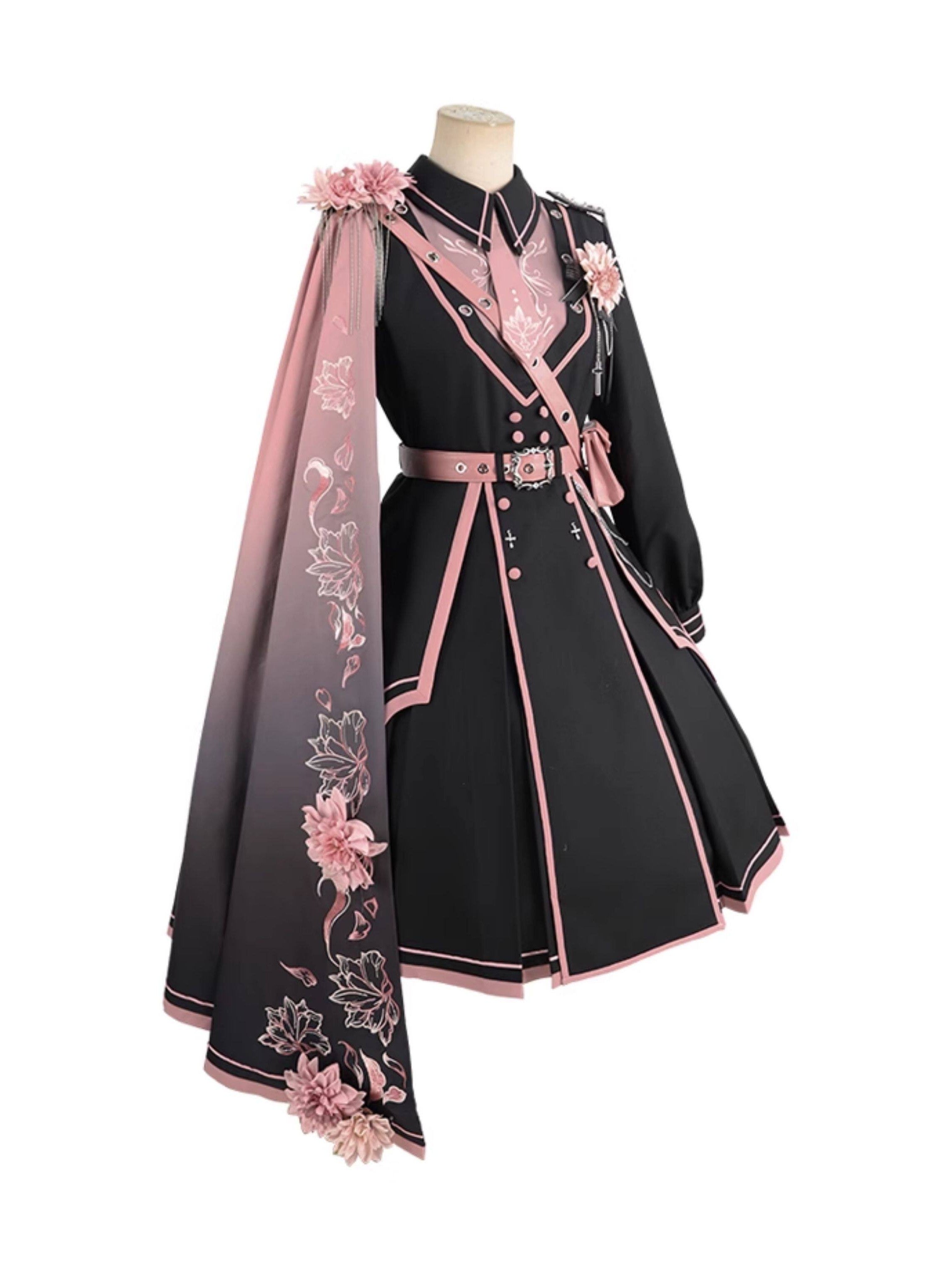 Manteau-cape Lolita militaire rose foncé Sakura Elegance