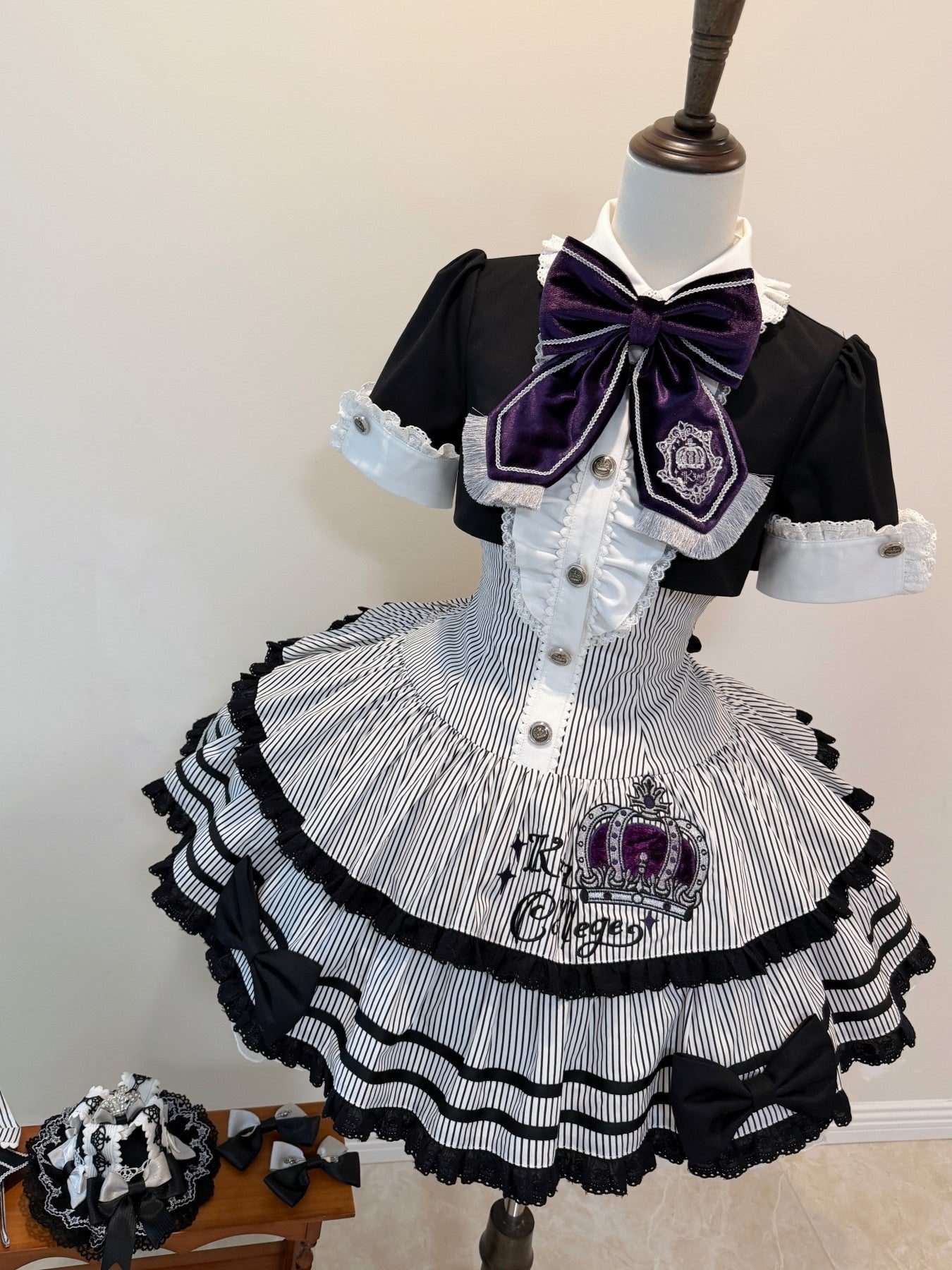 Black & White Crown Lolita Idol Academy Fake Two-Piece OP Dress