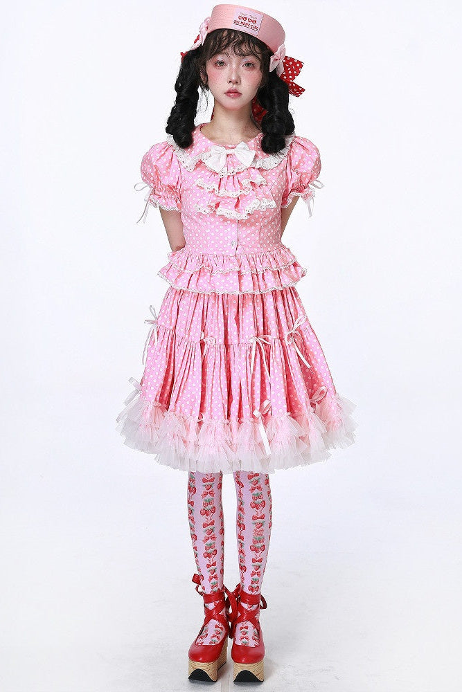 Candy Cottage Showa Retro Pink Polka Dot Set