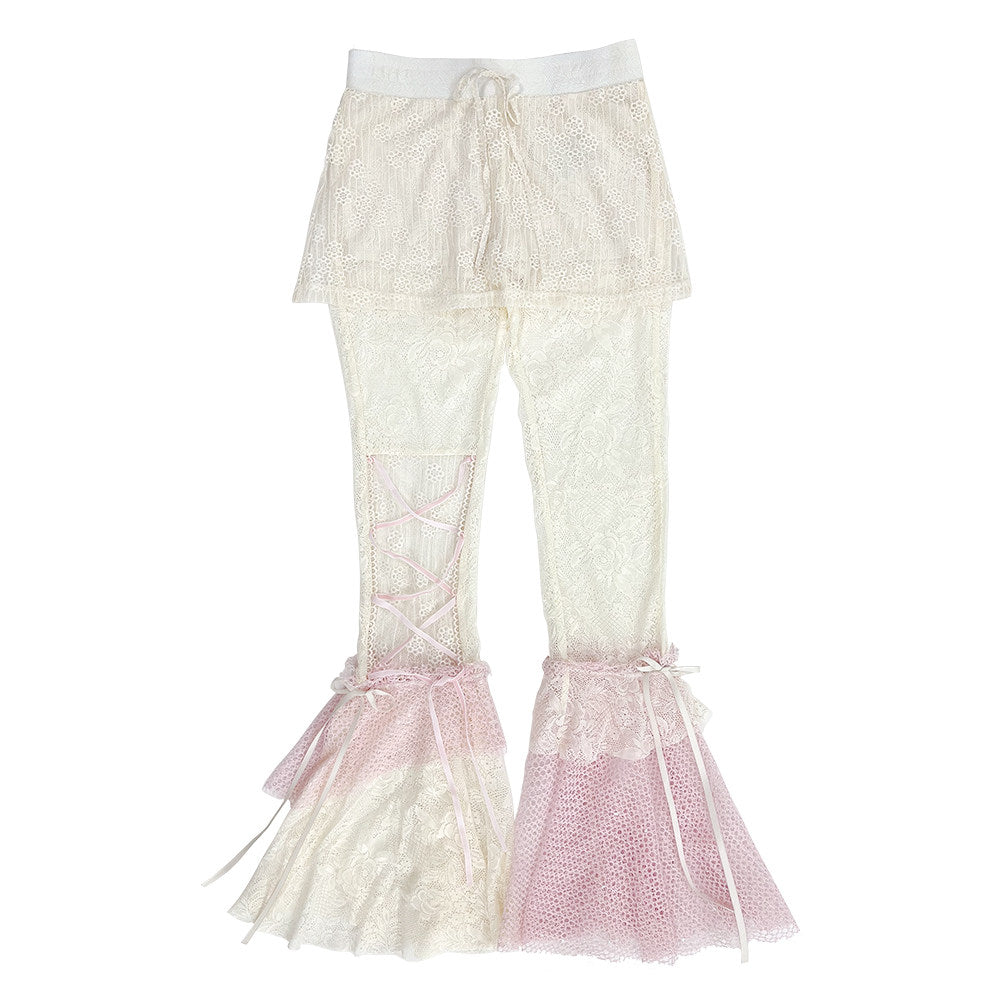 Jellyfish Pink Blue Lace Mesh Flared Pants Slip Dress Fairycore Set